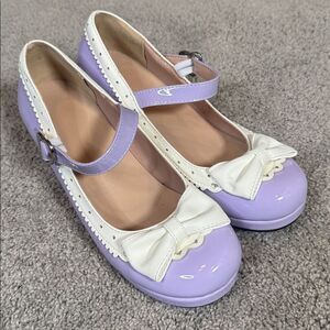 Women’s Purple Chunky Heel Mary Jane Pumps Cute Bow & Hearts Round Toe Size 6